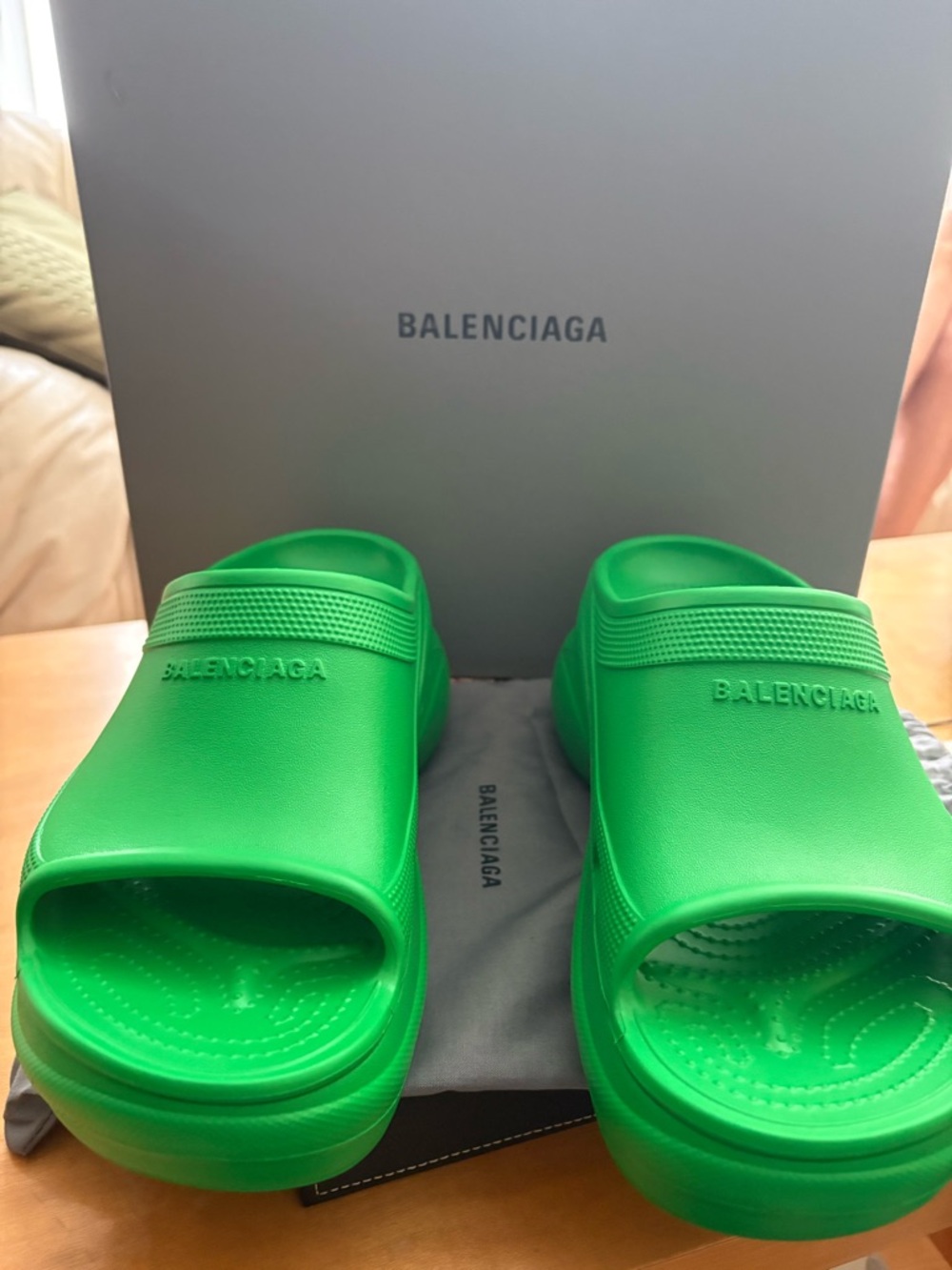 Balenciaga Neon Green Platform Slide Sandals